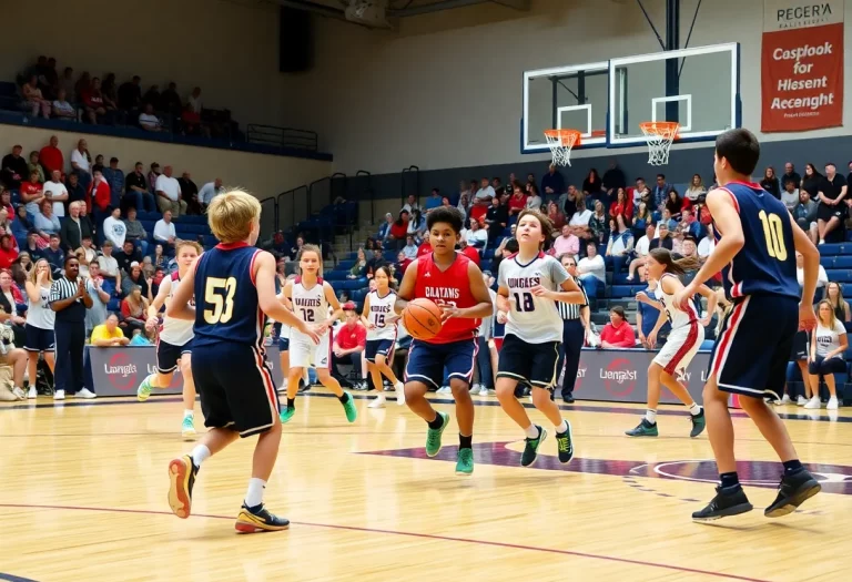 High school basketball all-stars competing on the court
