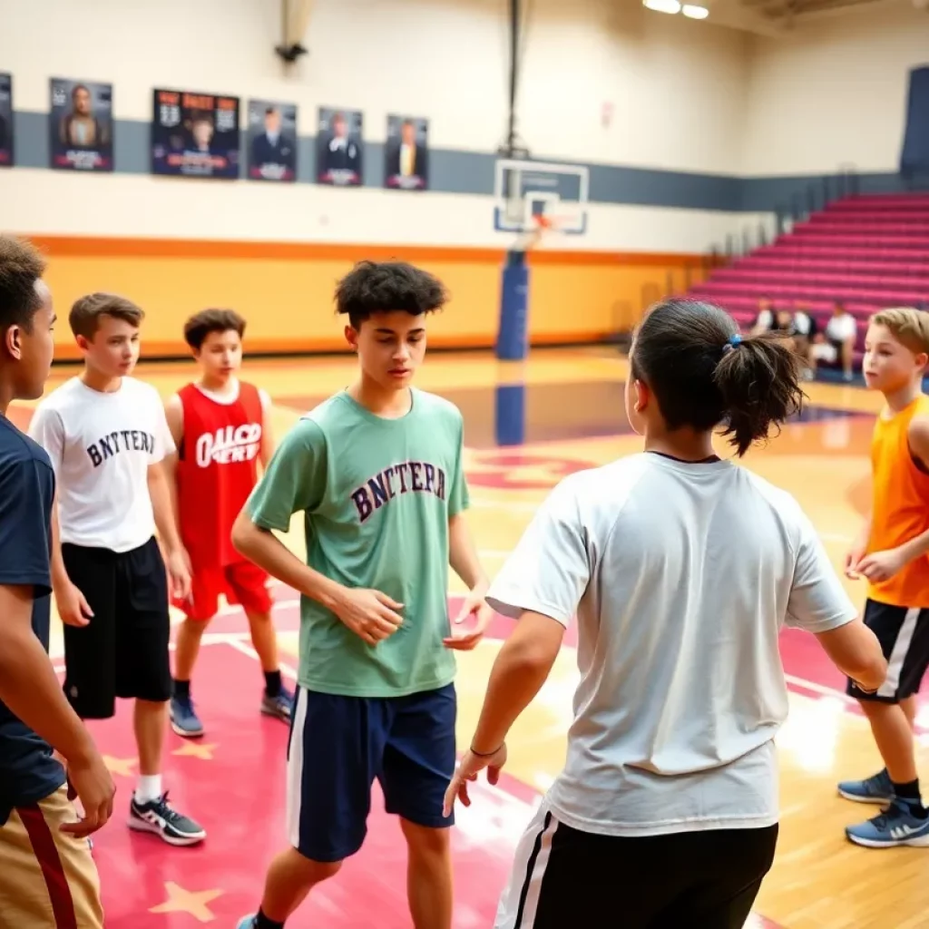 Young athletes participating in a basketball training session