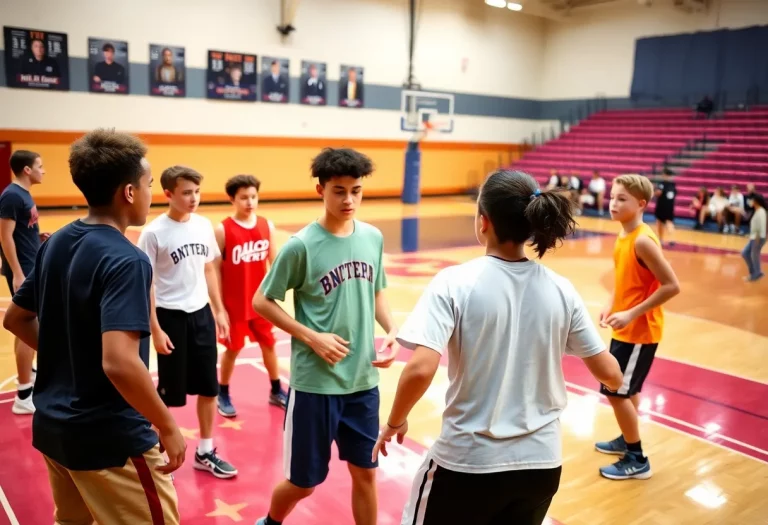 Young athletes participating in a basketball training session