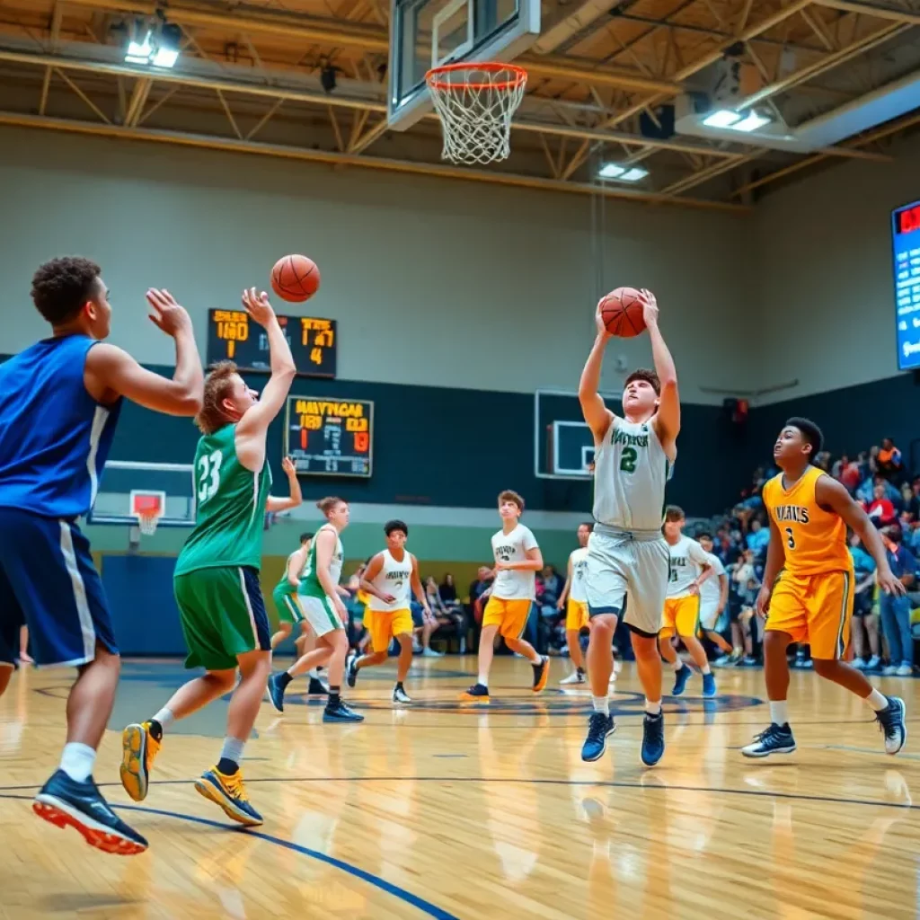 Exciting high school basketball players in action