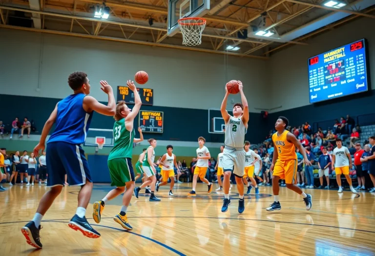 Exciting high school basketball players in action