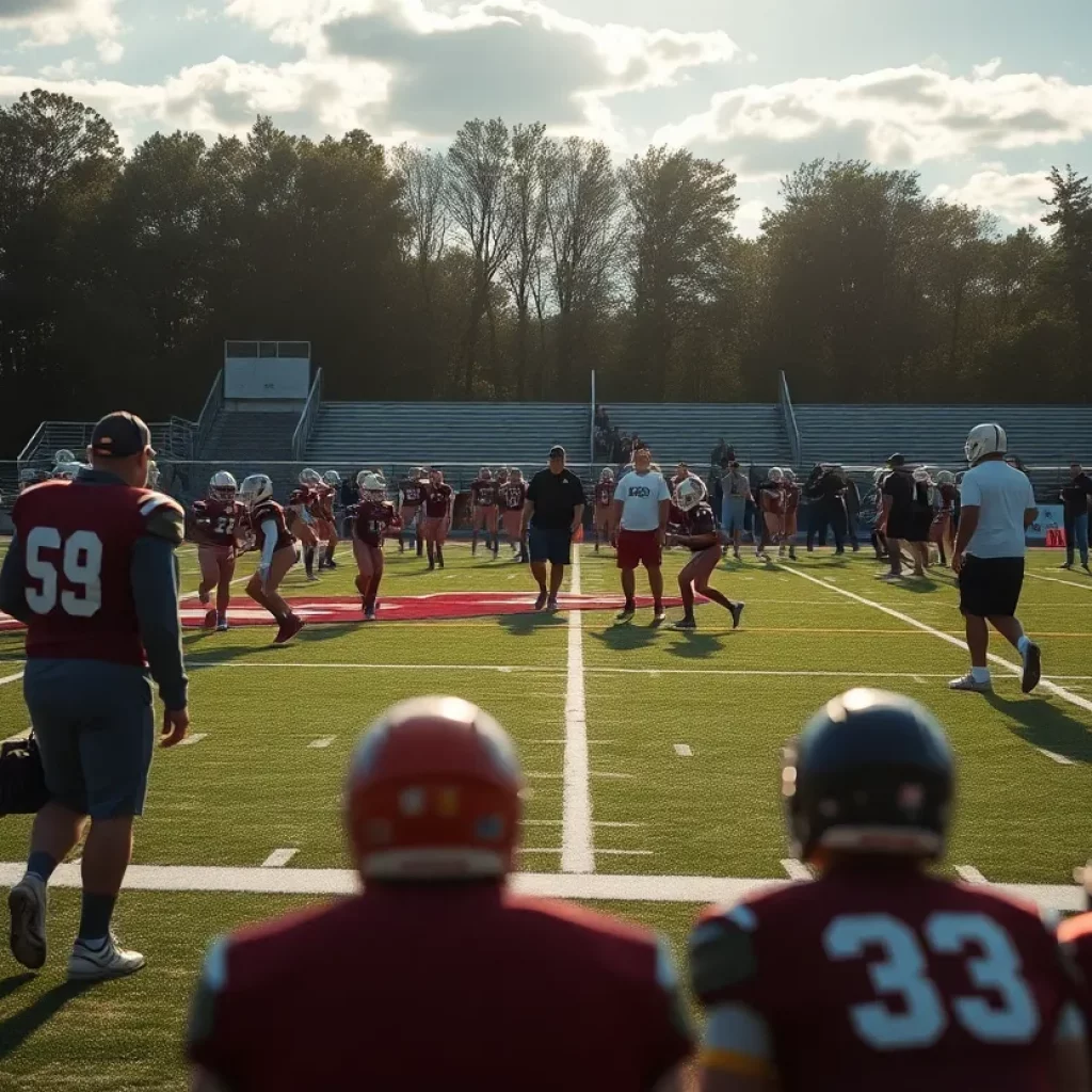 High school football players in action during a game