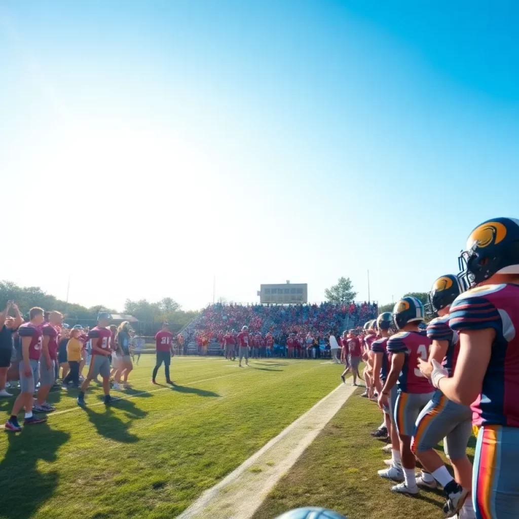 Players and fans celebrating during a high school football game in Ohio