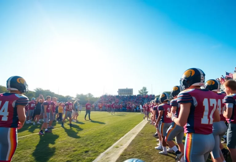 Players and fans celebrating during a high school football game in Ohio