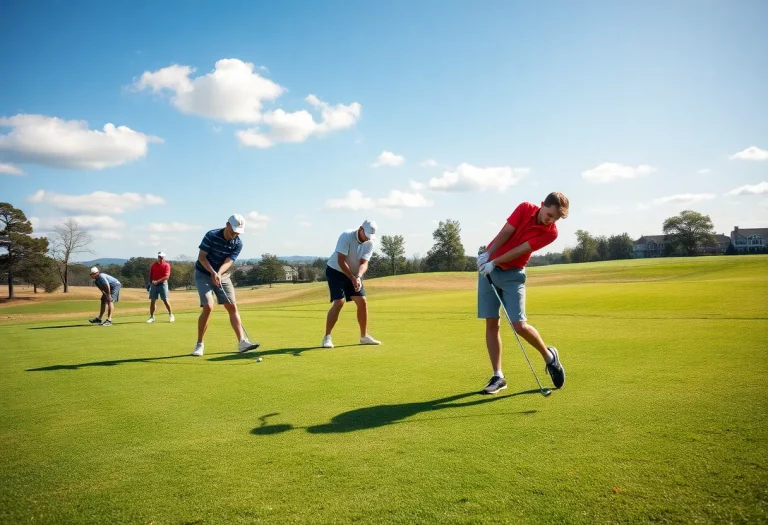High school golfers participating in a state tournament on a green golf course