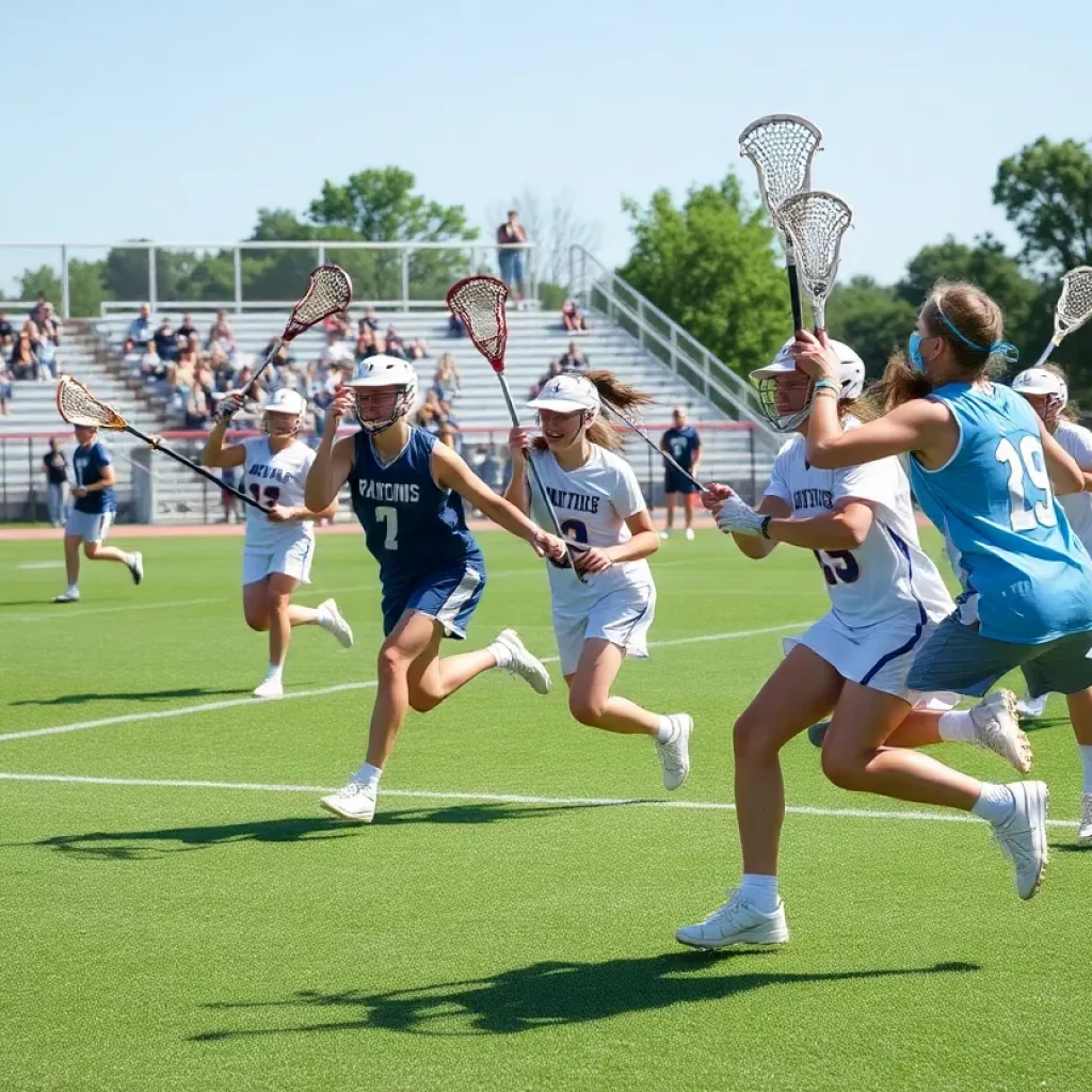 High school lacrosse players competing in championships