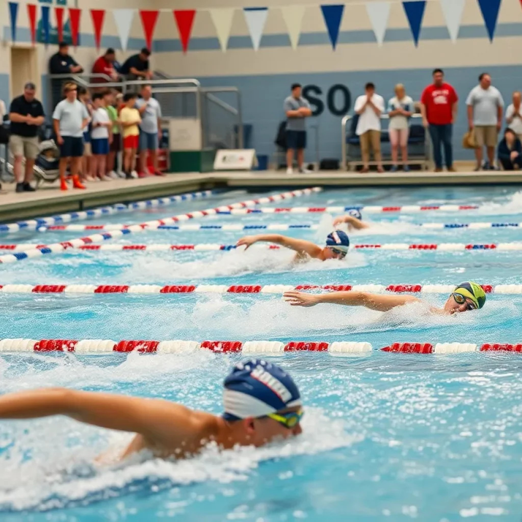 Swimmers competing in a high school swim meet