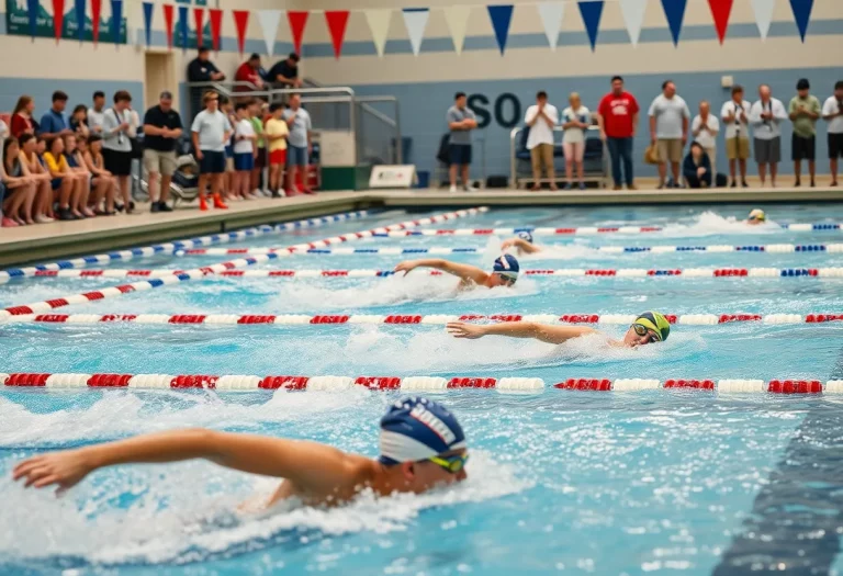 Swimmers competing in a high school swim meet