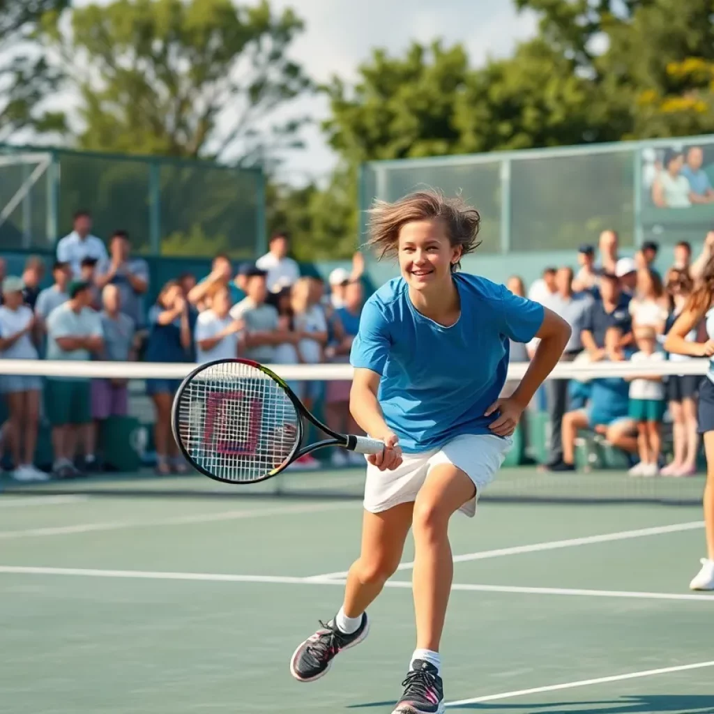 Young athletes competing in a high school tennis match