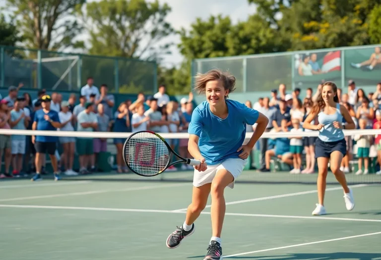 Young athletes competing in a high school tennis match