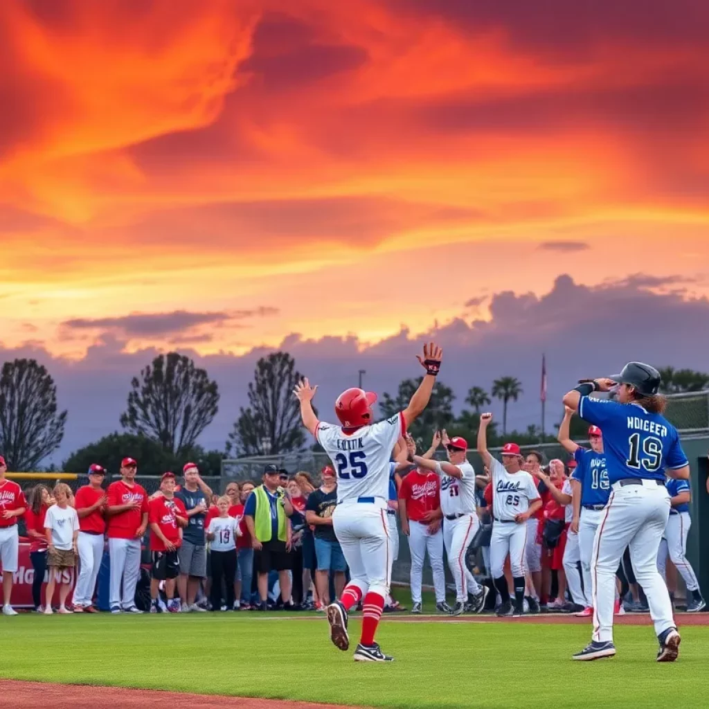 Hiland Hawks celebrating their championship victory with fans in the background