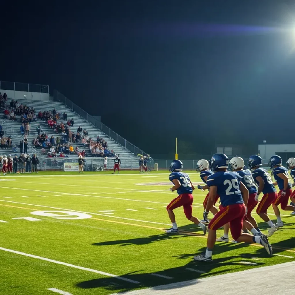 High school football players practicing on the field