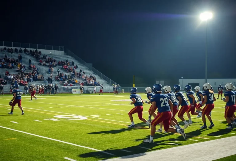 High school football players practicing on the field