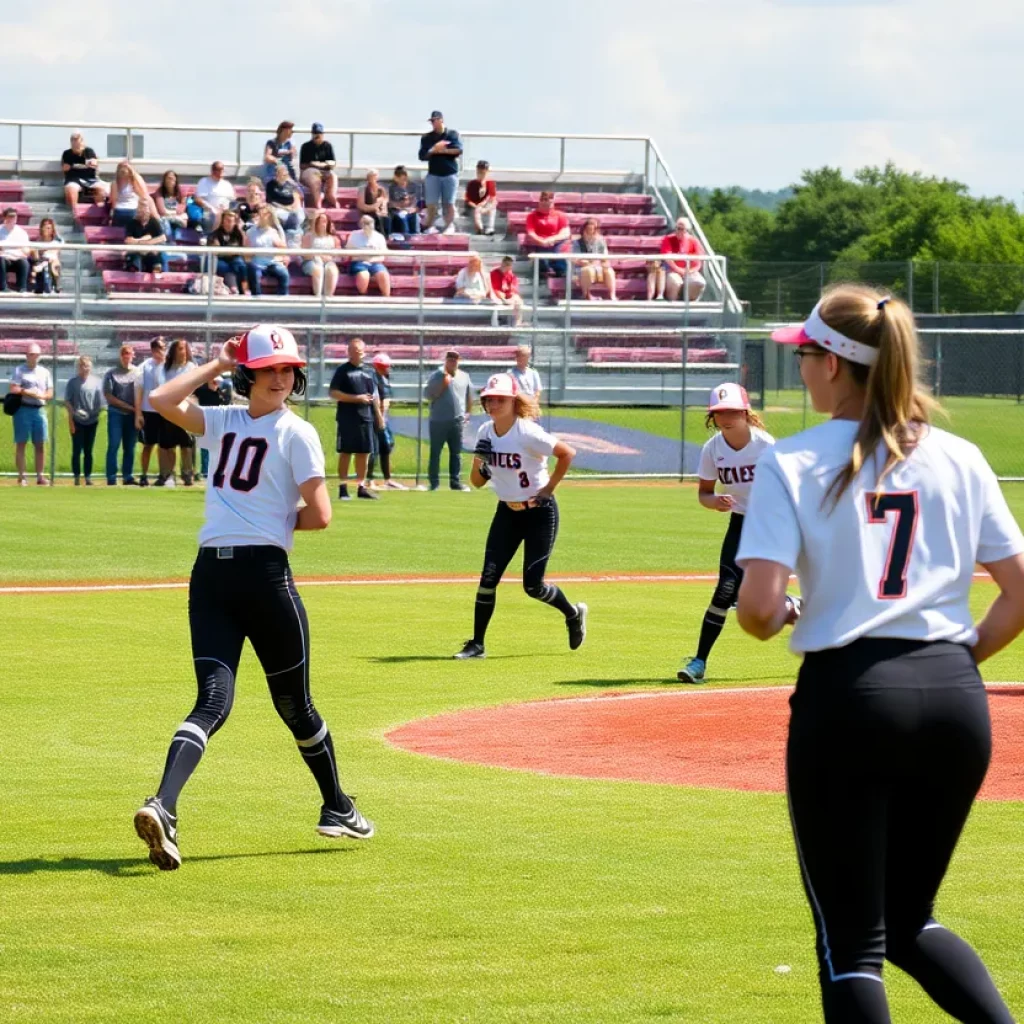 Softball players celebrating their victory on the field