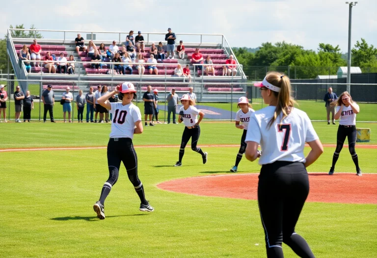 Softball players celebrating their victory on the field