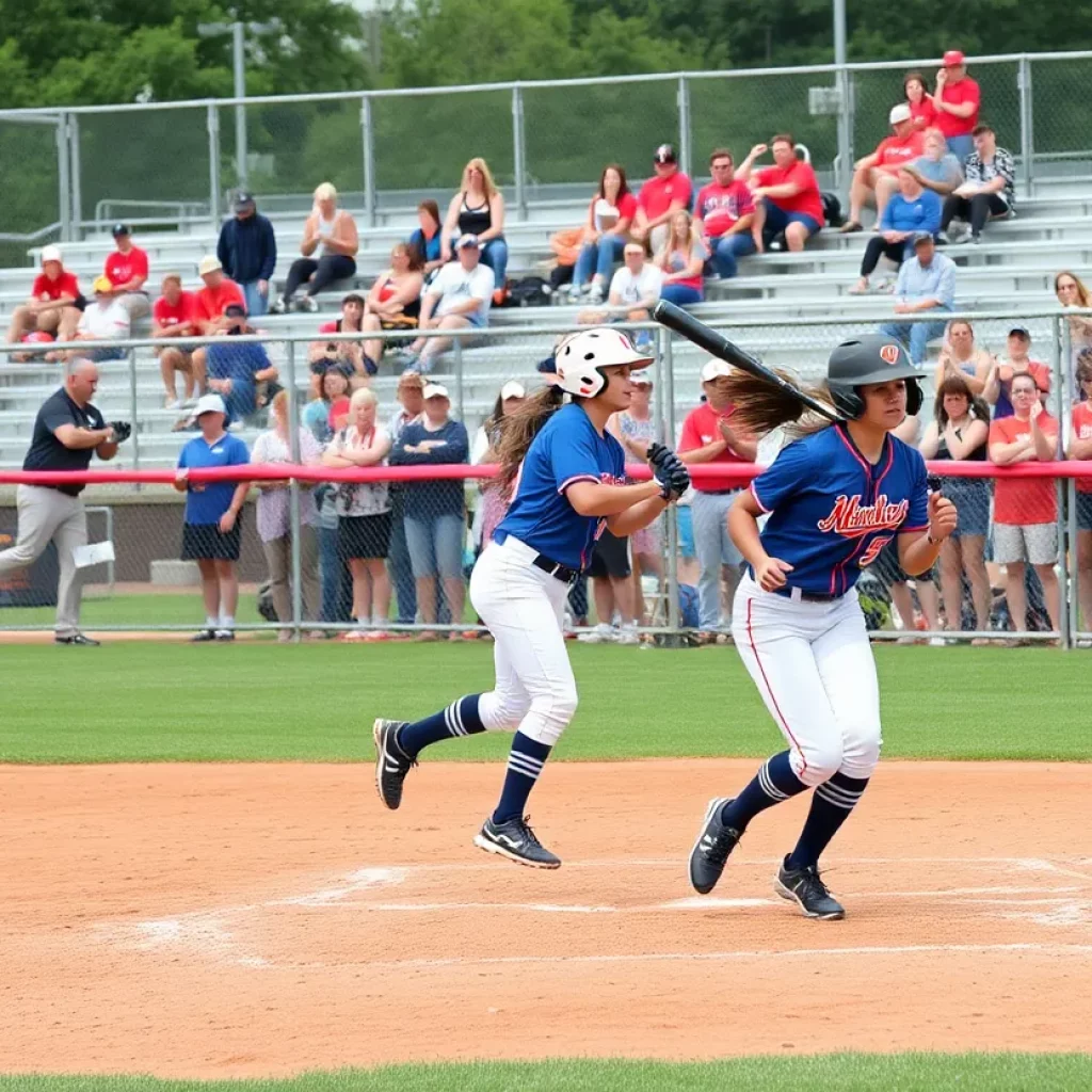High school softball players competing in a championship match