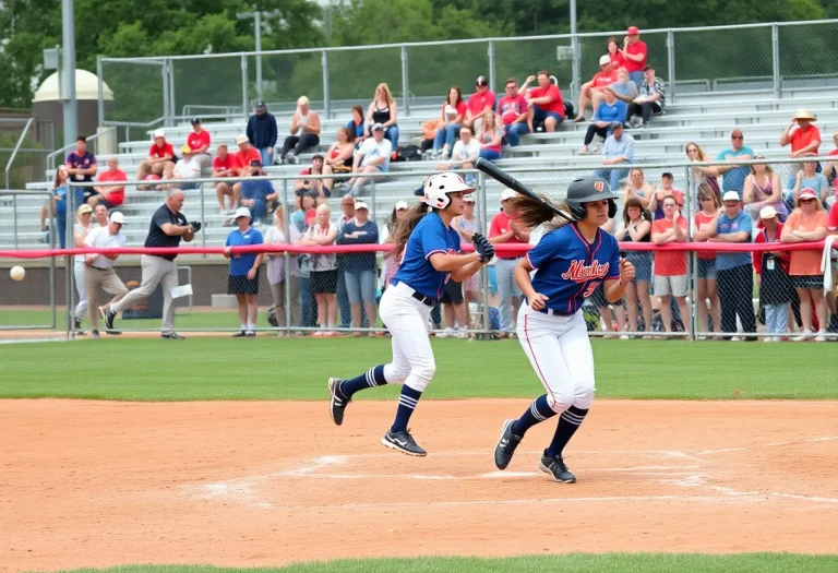 High school softball players competing in a championship match