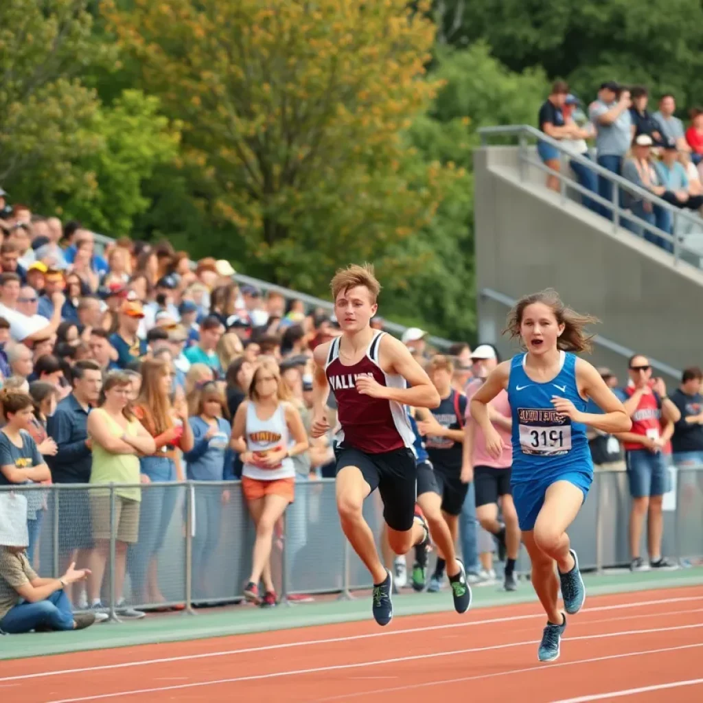 Crowd and athletes at Indiana High School Track Championships