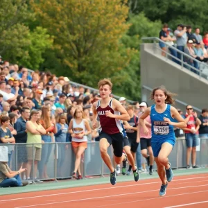 Crowd and athletes at Indiana High School Track Championships