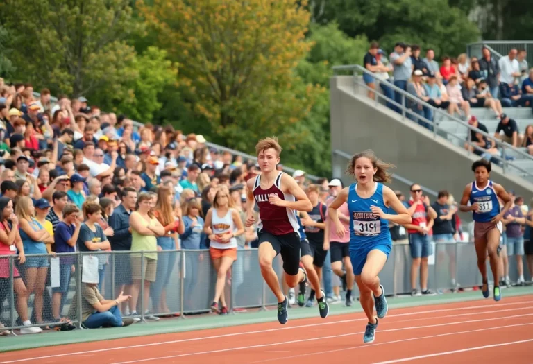 Crowd and athletes at Indiana High School Track Championships
