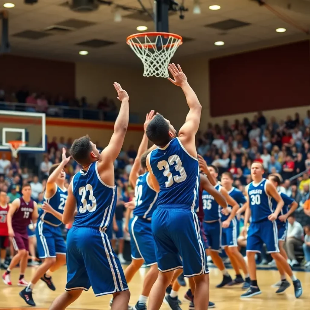 Exciting basketball action during the Kentucky-Indiana All-Star Series