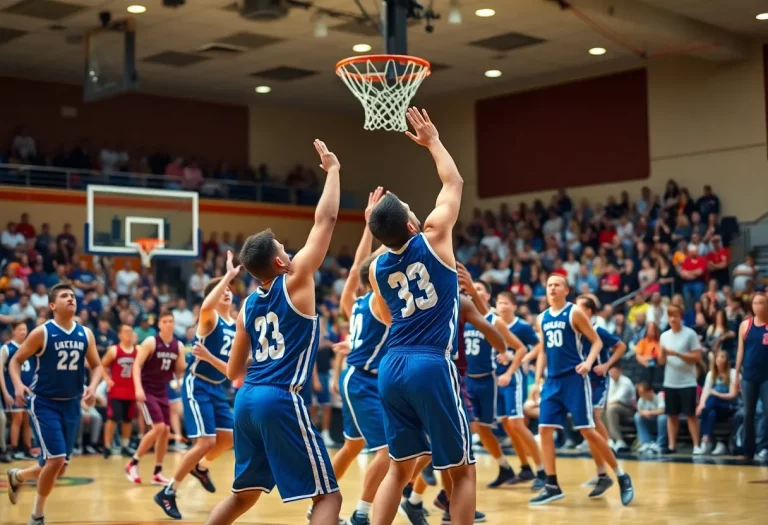 Exciting basketball action during the Kentucky-Indiana All-Star Series