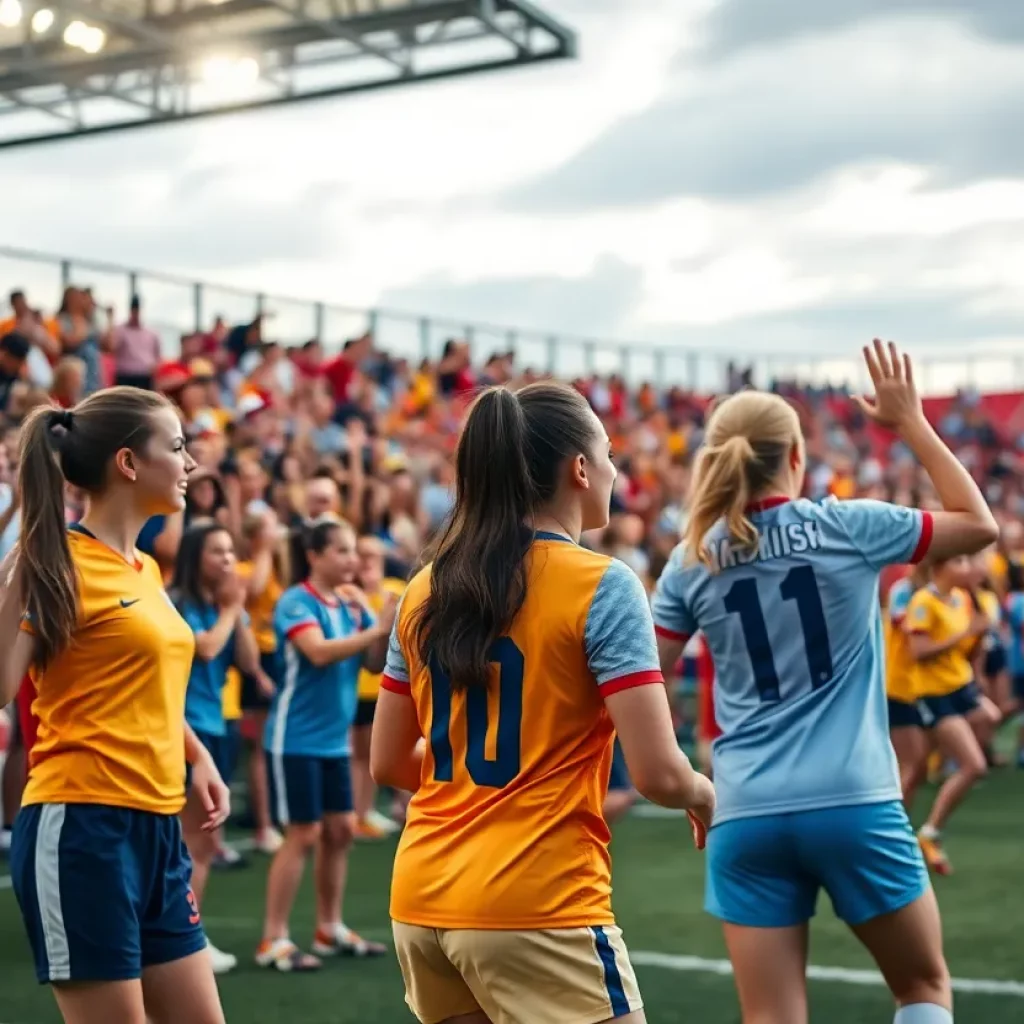 Fans cheering during a high school girls soccer match in Iowa