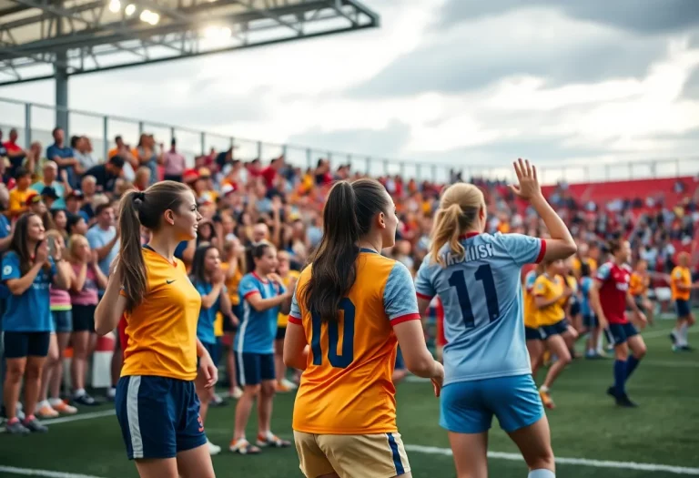 Fans cheering during a high school girls soccer match in Iowa