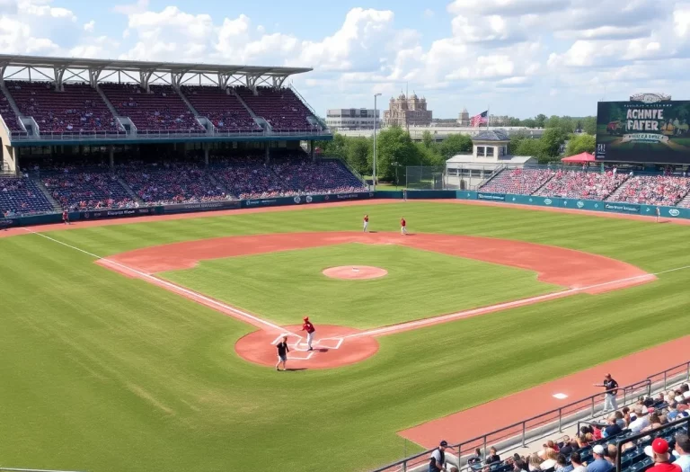 High school baseball teams practicing on a field