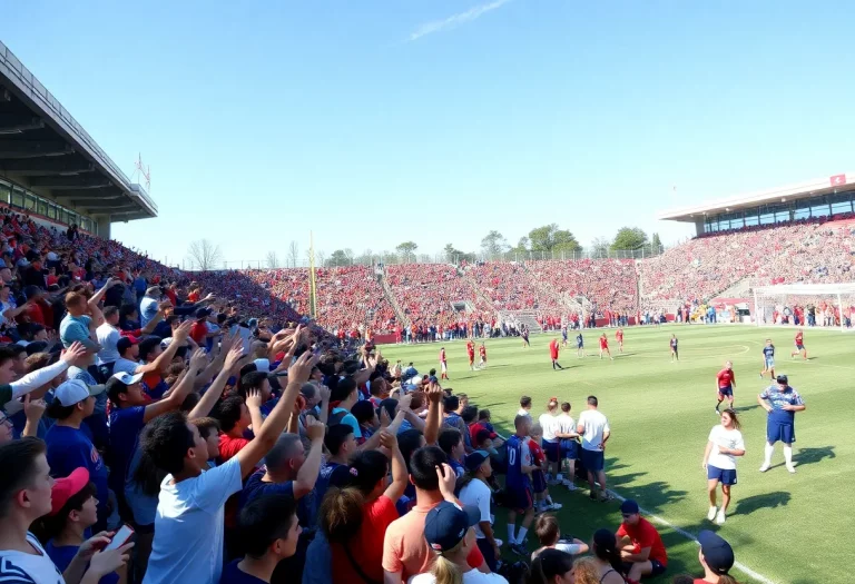 Soccer field in Iowa tournament with fans and players