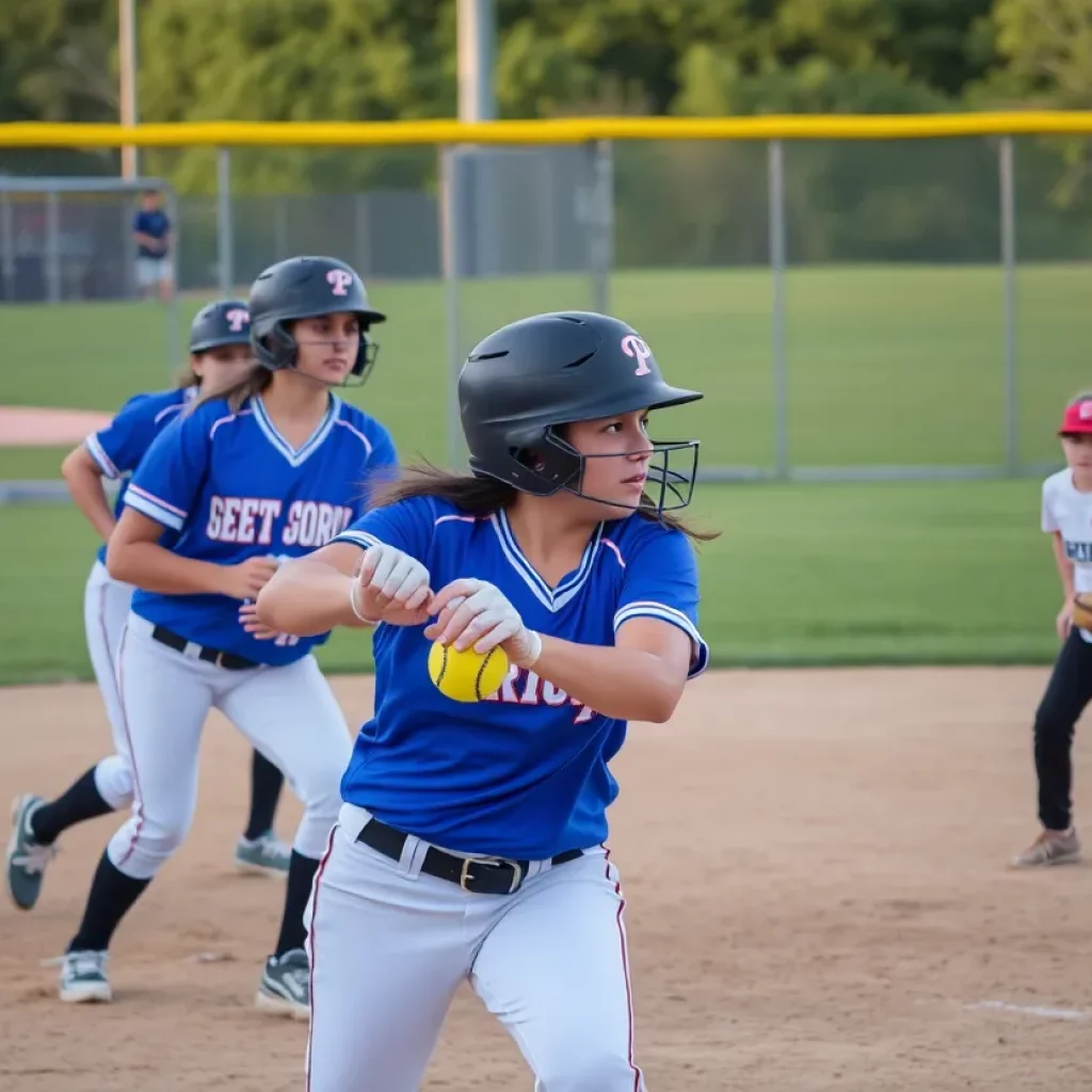 Young athletes competing in a high school softball game
