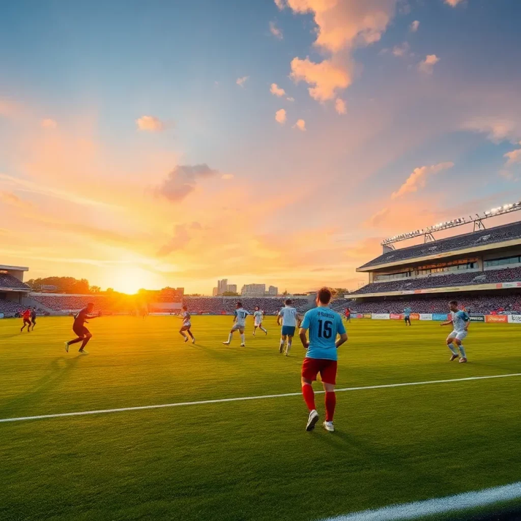 Soccer players competing during the Iowa Senior Showcase at Valley Stadium.