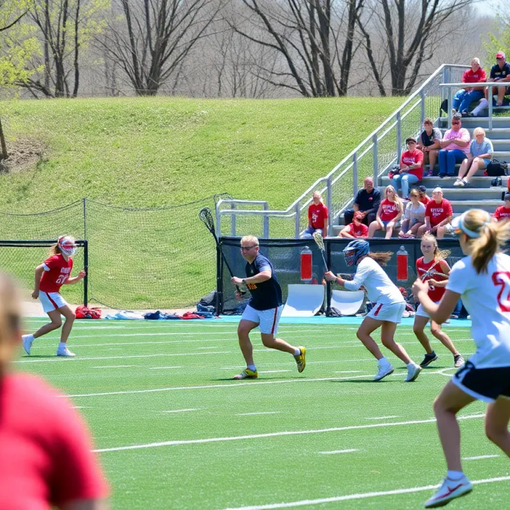 High school lacrosse game featuring Jamesville-Dewitt team in action