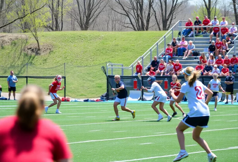High school lacrosse game featuring Jamesville-Dewitt team in action