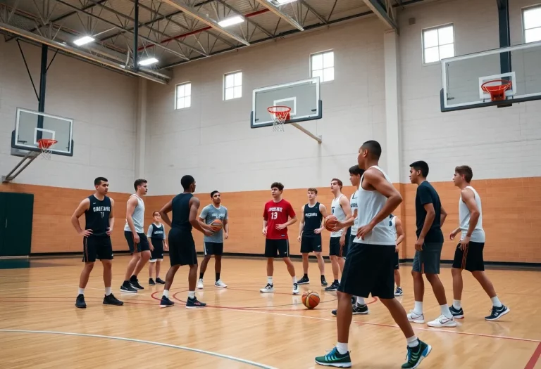Jefferson High School basketball team practice session