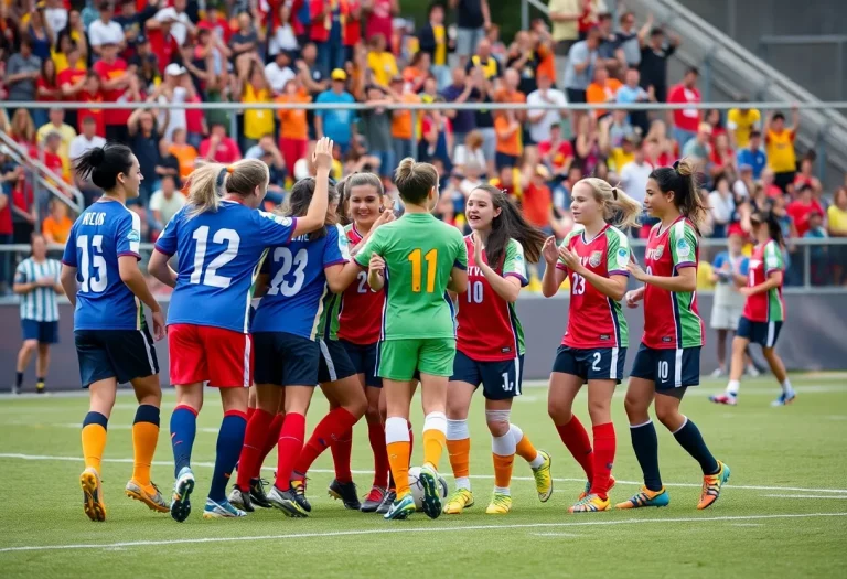 Soccer team celebrating a win on the field