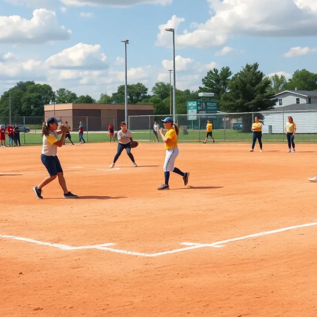 Johnston High School softball team playing in a game on the field.
