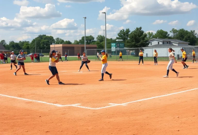 Johnston High School softball team playing in a game on the field.