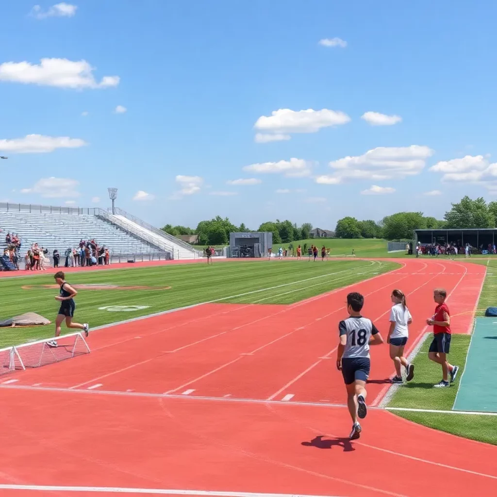 Young athletes competing on a new 9-lane track at the Kansas High School Track and Field Meet