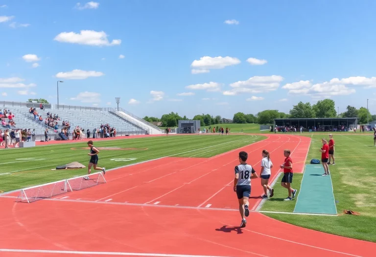 Young athletes competing on a new 9-lane track at the Kansas High School Track and Field Meet