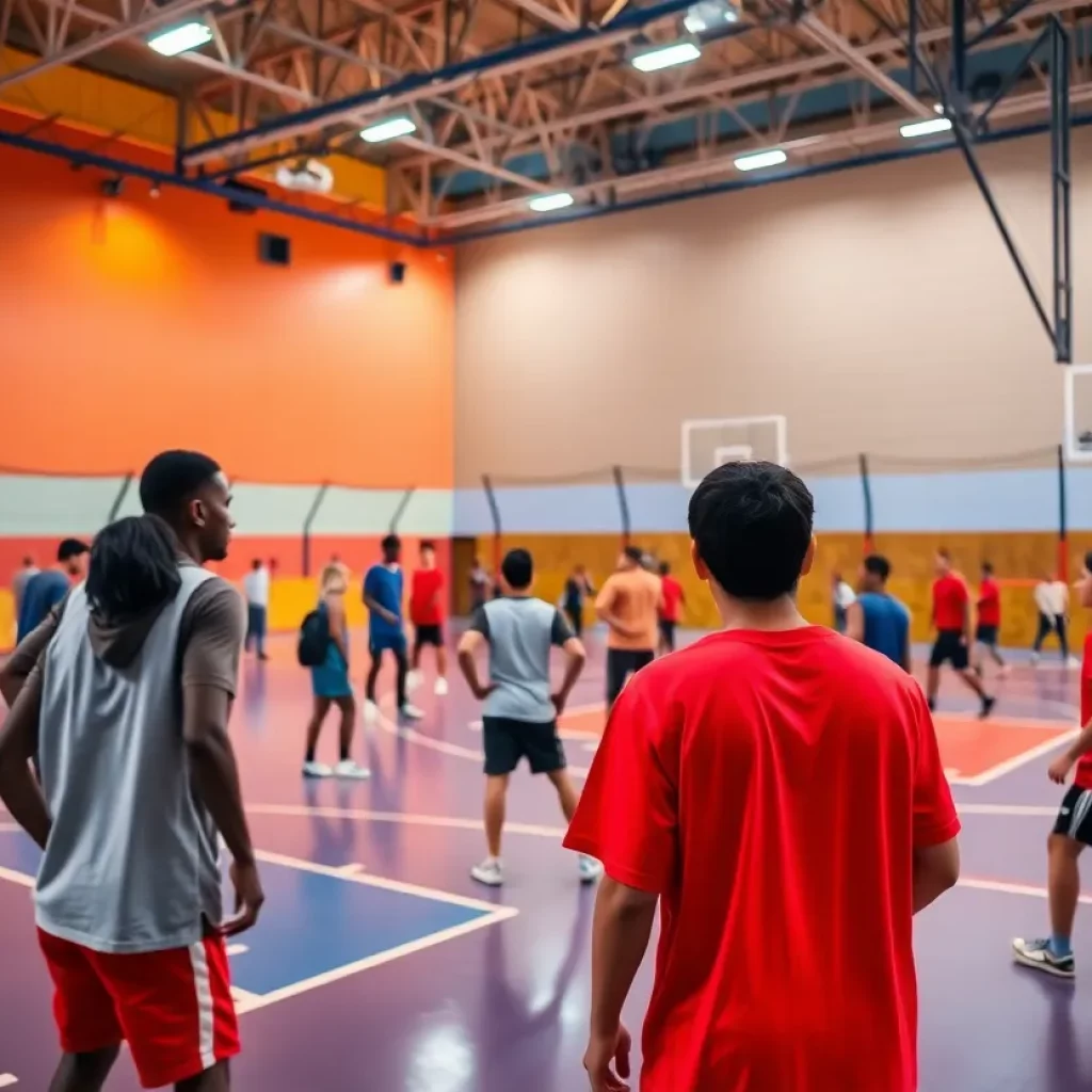 Kaukauna basketball team practicing on the court