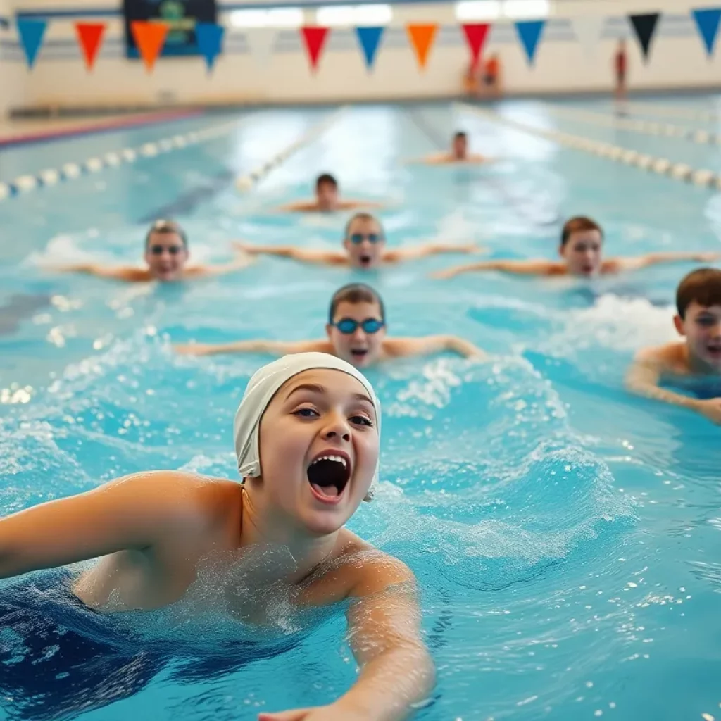 Keller High School swim team practicing in the pool