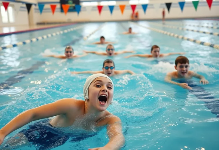 Keller High School swim team practicing in the pool