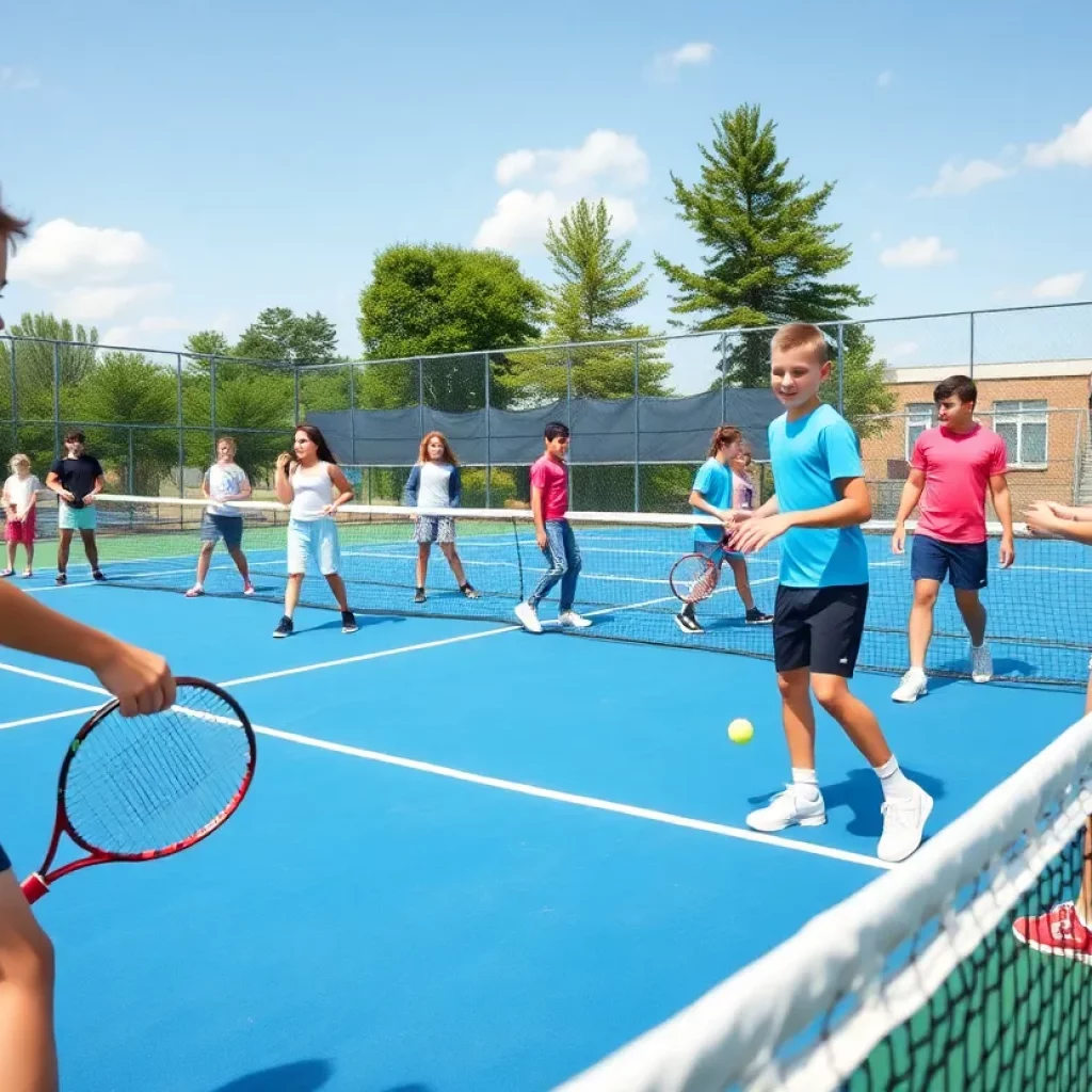 Young athletes participating in a tennis clinic in Kennett