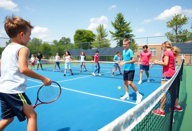 Young athletes participating in a tennis clinic in Kennett