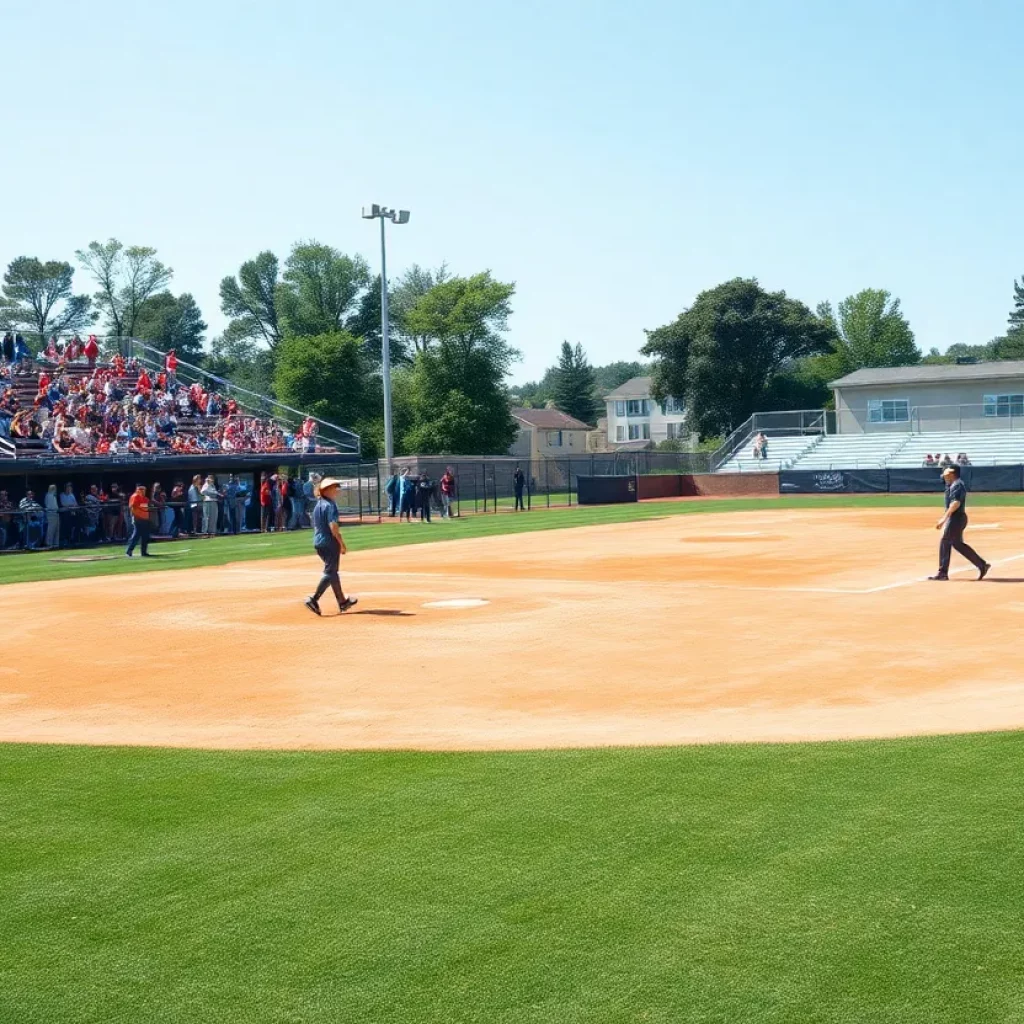 Softball players warming up on the field during the tournament.