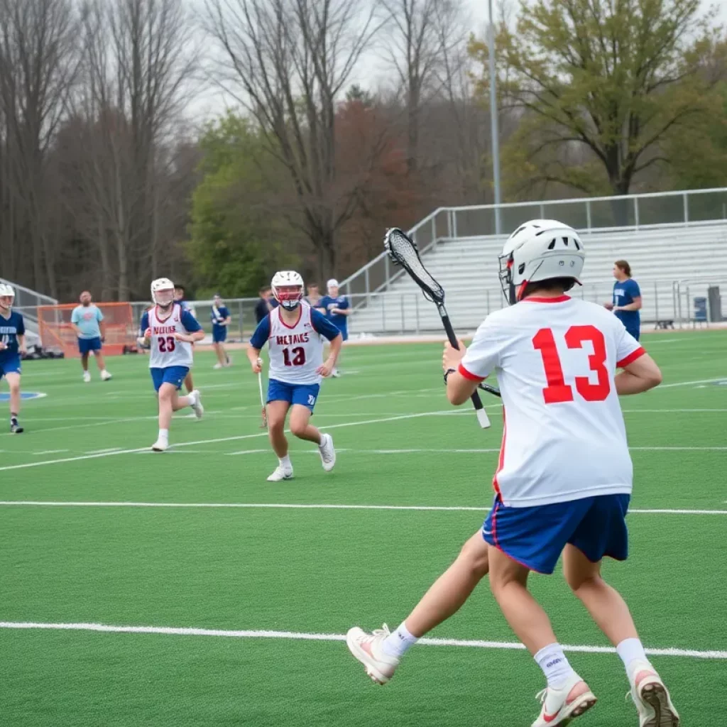 Students playing lacrosse on a field in Nevada