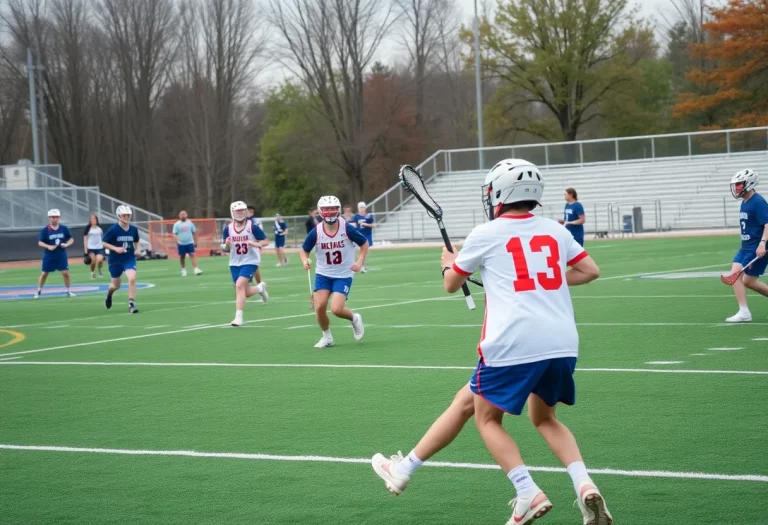 Students playing lacrosse on a field in Nevada