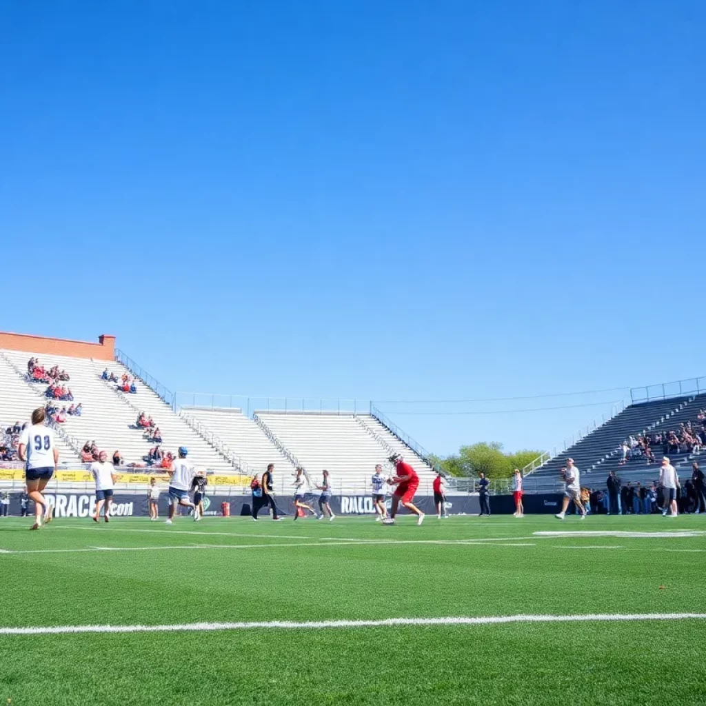 Lacrosse players in action on the field during a game