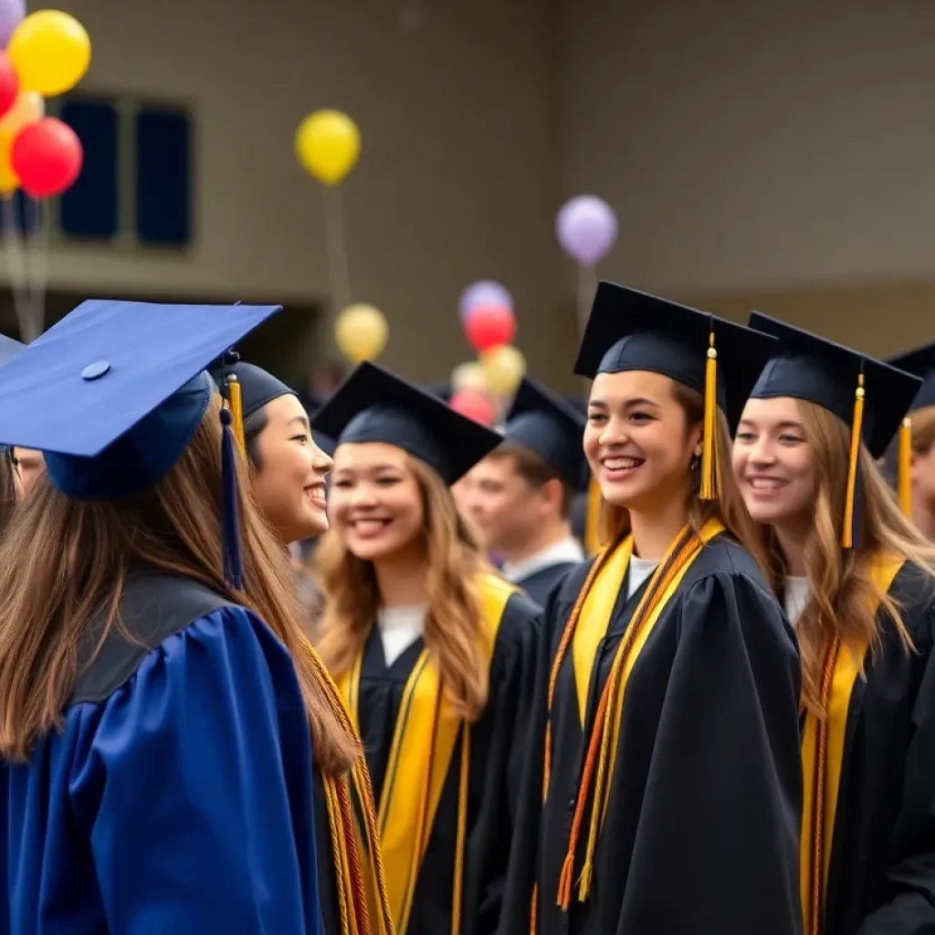 Students celebrating graduation at Lake Oswego High School